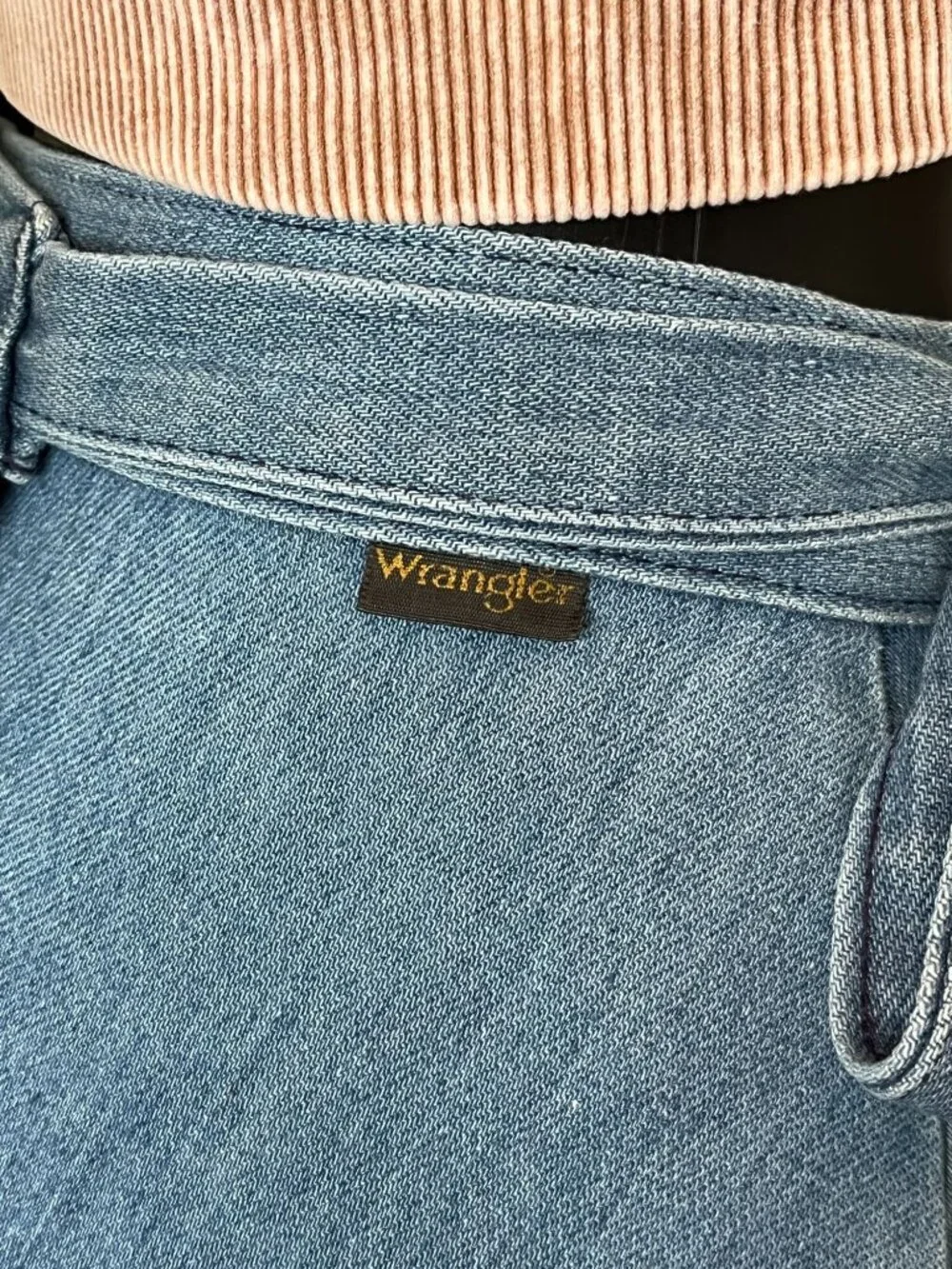 Wrangler Vintage Denim Wrap Skirt Size 5/6 Blue Tie Waist A-Line Midi Western